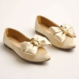 Shoetopia Oversized Bow & Metal Applique Detailed Ballerinas - Golden-image-84