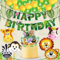 Zyozi Jungle Themed Birthday Banner, Cake & Cupcake Topper, Balloons & Foil Balloons-Set Of 47-picture-9