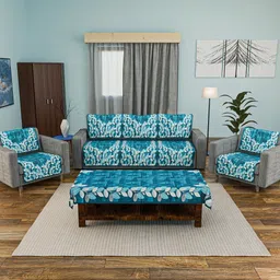 Aura Blue & White 11 Pieces Printed Velvet 5 Seater Sofa Cover & Table Covers-picture-40