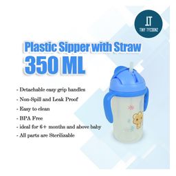 Tiny Tycoonz Anti Spill Sipper Cup With Straw & Twin Handle Pack of 2 Blue Pink - 350 ml each image 2