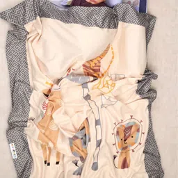 NEW COMERS Beige & Grey Cartoon Characters Mild Winter 210 GSM Single Bed Blanket-image-10
