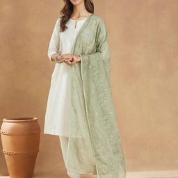 Fabindia Floral Embroidered Chikankari Cotton Silk Dupatta-picture-34