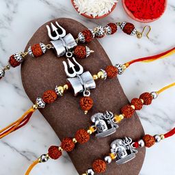 LUCKY JEWELLERY Set Of 2 Bhaiya Bhabhi Artificial Rudraksha Beaded Rakhi & Greeting Card-image-16