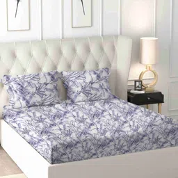 Star Weaves Purple & White Floral 350 TC King Bedsheet with 2 Pillow Covers-54
