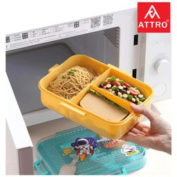 Attro Lunch Box Astronaut Theme Print with Inner Container & Spoon - Light Blue & Orange image 3
