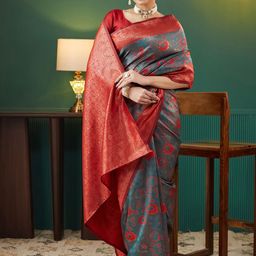 Mitera Woven Design Floral Zari Saree-image-83