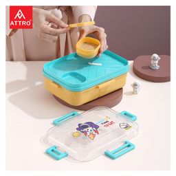 Attro Lunch Box Astronaut Theme Print with Inner Container & Spoon - Light Blue & Orange image 5