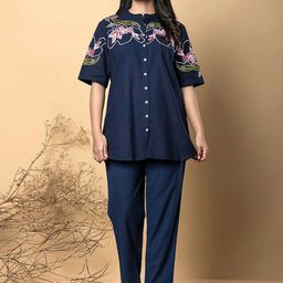 Readiprint Fashions Floral Embroidered Mandarin Collar Shirt With Trouser-picture-41