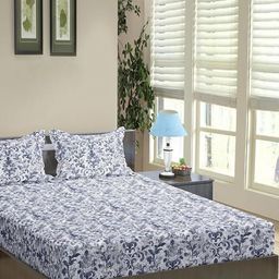 Trance Home Linen Blue & White Ethnic Motifs 180 TC Queen Bedsheet with 2 Pillow Covers-image-74