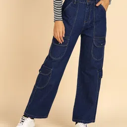 Glossia Nova Women Comfort Wide Leg High-Rise Acid Wash Stretchable Cargo Jeans-picture-18