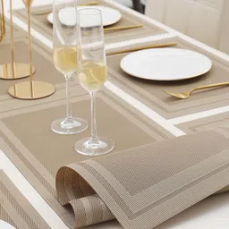 HOKIPO Beige 7-Pieces Textured Rectangular Table Placemats & Table Runner image 4