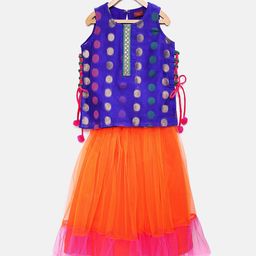 Twisha Girls Blue & Orange Lehenga with Blouse-picture-0