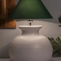 Homesake White Hammered Pitcher Table Lamp With Green Cone Shade (Bulb Included) - Set of 1-13