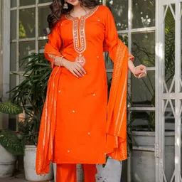 CaniBani Women Ethnic Motifs Embroidered Straight Kurta With Trousers & Dupatta-55
