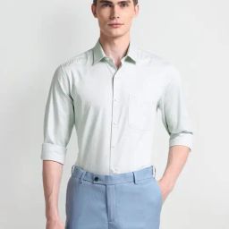 Arrow Green Cotton Regular Fit Self Pattern Shirt-image-76