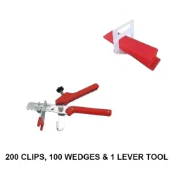 TileMaster 200 Pcs Tile Leveling Spacer Clip with 100 Wedges and 1 Plier Combo 3 mm Non-Magnetic Durable Plastic Red & White 5 cm Length TM-215 image 2