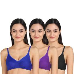 AROUSY Black & Blue Cotton Everyday Bras - Pack Of 3-picture-35