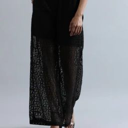 Bene Kleed Black Self Design Palazzos-image-24