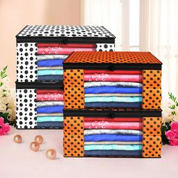 Kuber Industries White & Orange 4 Pieces Floral Printed Foldable Drawer Organisers-26