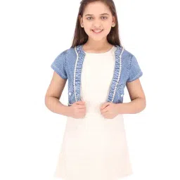 Cutecumber Kids Solid Cream & White Dress with Jacket-image-64