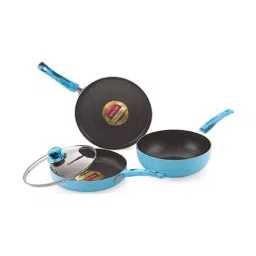 Nirlon Non-Stick Blue Aluminium Non Induction Cookware Gift Set with Glass Lid set of 4-Piece-3
