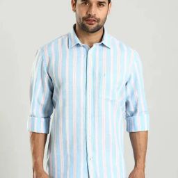 Indian Terrain Blue Regular Fit Striped Shirt-picture-18