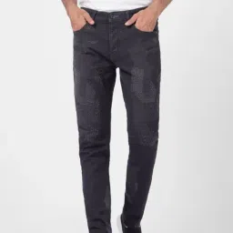 Jack & Jones Black Denim Slim Fit Self Pattern Jeans-picture-1