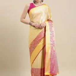 Banarasi Silk Works Yellow Silk Woven Saree With Unstitched Blouse-48