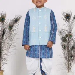 Little Bansi Kids Blue & White Cotton Printed Kurta Set-image-68