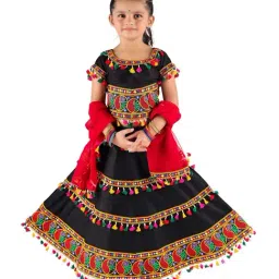 Ahhaaaa Kids Black & Red Cotton Embroidered Lehenga Cholis-image-54