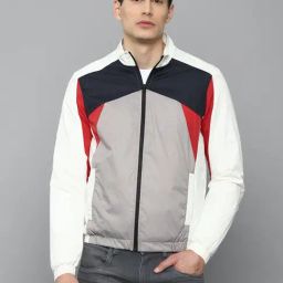 Louis Philippe Sport White Polyester Mock Collar Jacket-image-1