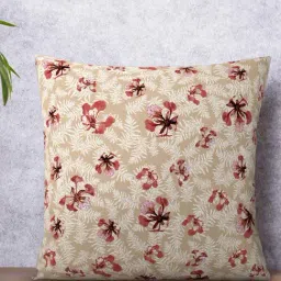 Petal Home Poinciana Beige & Red Cotton Cushion Cover-image-88