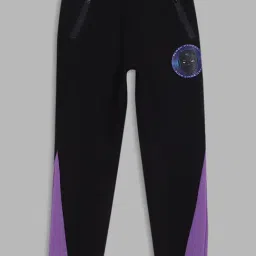 Blue Giraffe Kids Black & Purple Color Block Marvel Joggers-image-87