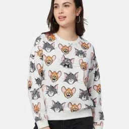 The Souled Store White Tom & Jerry: Expressions Printed Oversized Pullover-image-71