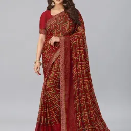 Satrani Red Printed Saree With Unstitched Blouse-image-27