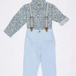 H by Hamleys Infants Boys Blue Floral Print Full Sleeves Shirt with Trousers-image-9