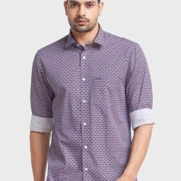ColorPlus Blue Cotton Tailored Fit Printed Shirt-image-32