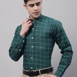 Jainish Green Cotton Regular Fit Checks Shirt-image-106