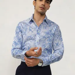 Andamen Blue Cotton Regular Printed Shirt-image-65