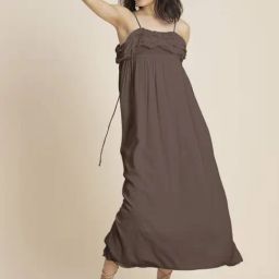 Moomaya Brown Relaxed Fit Midi Dress-image-100