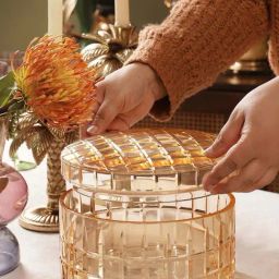 Pure Home and Living Gold Ombre Cut Glass Box With Cover - Large-image-43