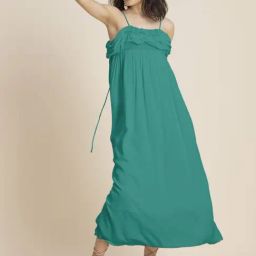 Moomaya Teal Relaxed Fit Midi Dress-image-19