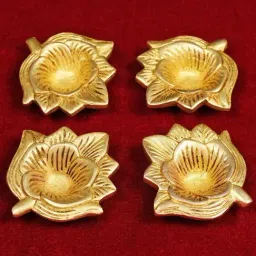 Ekaa Handicrafts Gold Brass Flower Diya For Pooja (Set Of 4)-image-20