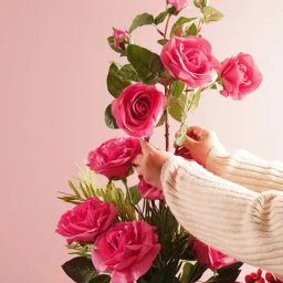 Pure Home and Living Pink Plastic Rose Faux Flower Single Stem-image-32