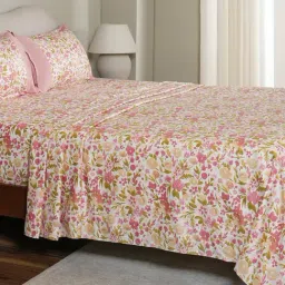Maspar Pink Cotton Printed 200 TC King Flat Bedsheet with 2 Pillow Covers-image-82