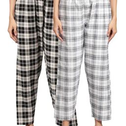 Kryptic White & Black Cotton Checks Lounge Pants (Pack Of 2)-25