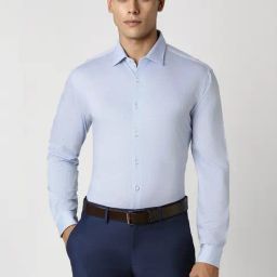 Van Heusen Blue Cotton Slim Fit Striped Shirt-image-62