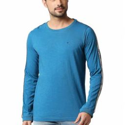 Basics Blue Muscle Fit T-Shirt-image-16