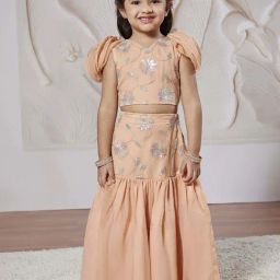 VASTRAMAY Girls Peach Lehenga Choli Set-image-68