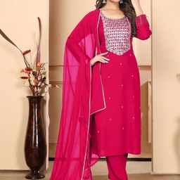 DIVASTRI Women Ethnic Motifs Printed A-Line Kurta with Trousers & Dupatta-image-20